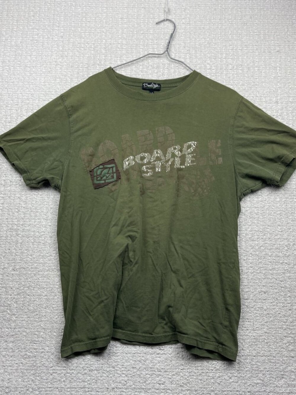 Y2K Board Style T-shirt Military Faded Green Grunge Surfer / Skater Men Sz L *